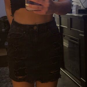 Edgy Black Distressed Mini Skirt